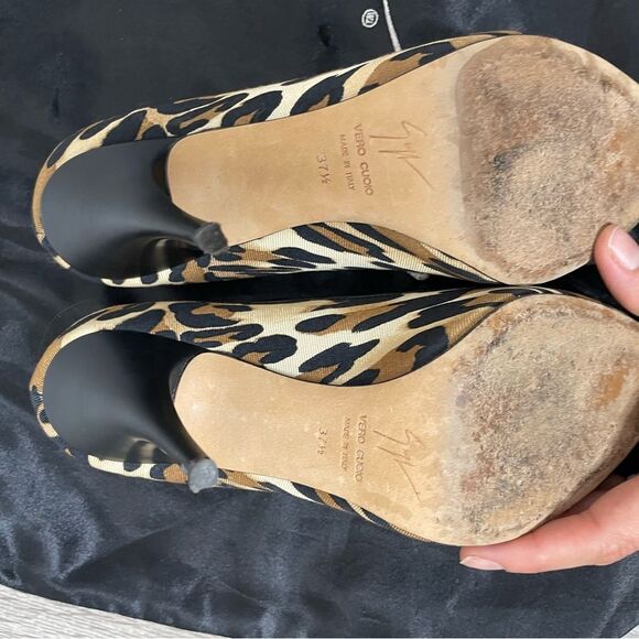 Giuseppe Zanotti Leopard Print Canvas Peep Toe Pumps 37.5 w/ dustbag - Picture 5 of 11
